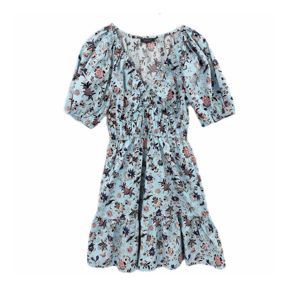 Vineyard Vines NEW Blue Orange Paisley Floral Poplin V-Neck Puff Mini Dress